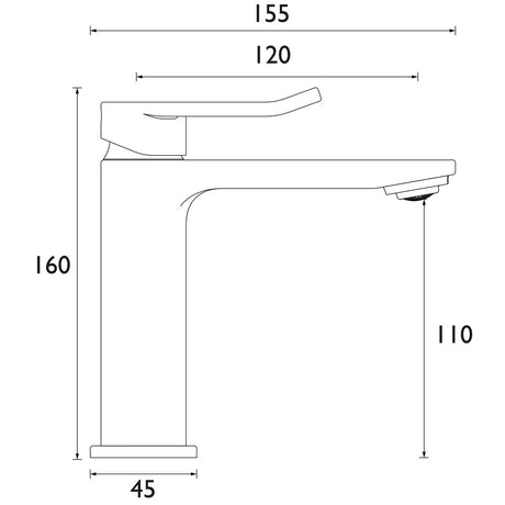 SAFESBASBB Bristan Saffron Eco Start Basin Mixer with Clicker Waste in Brushed Brass Line Drawing