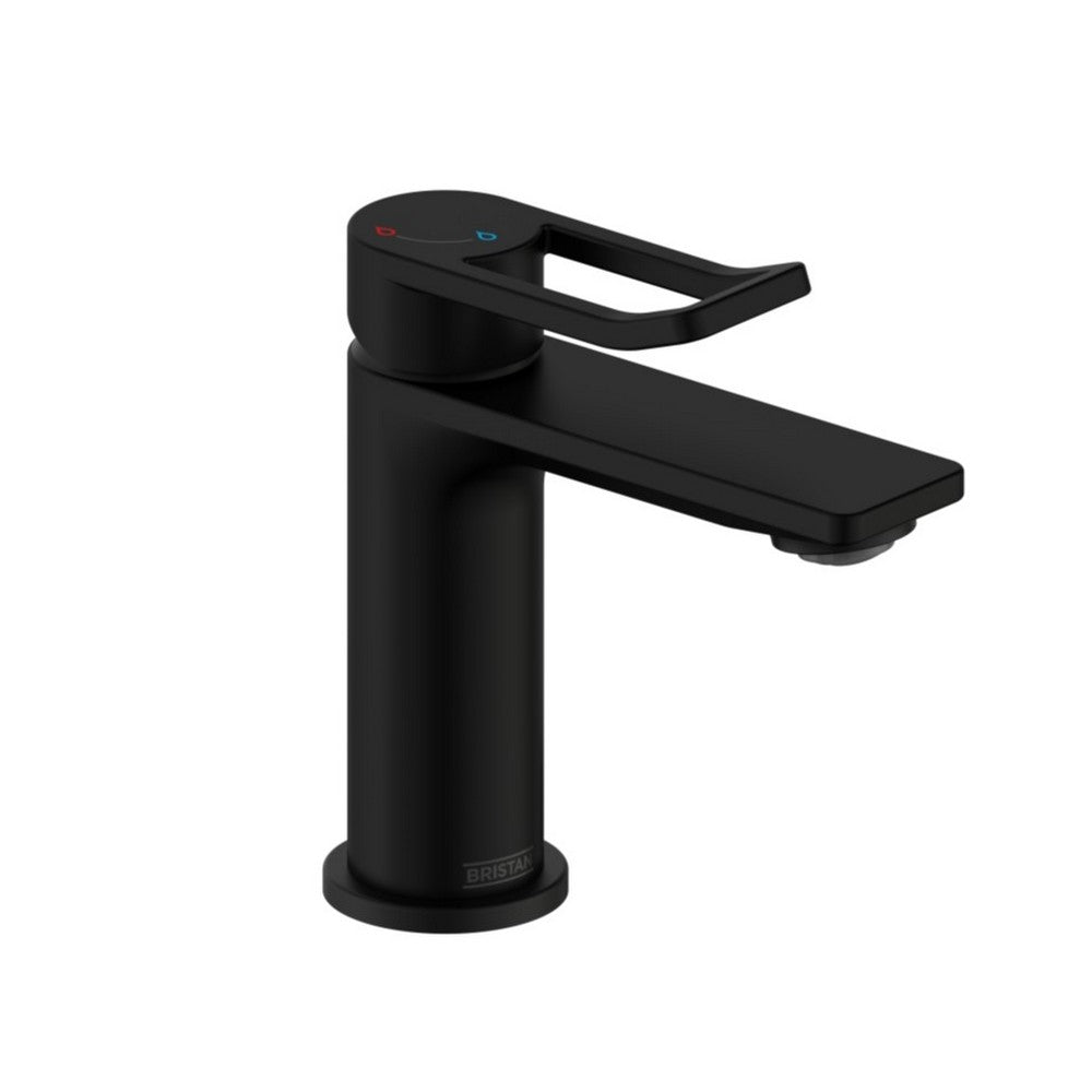 SAFESSMBASBLK Bristan Saffron Eco Start Small Basin Mixer with Clicker Waste in Black