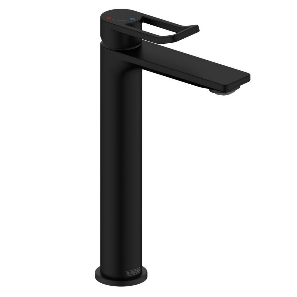 SAFESTLBASBLK Bristan Saffron Eco Start Tall Basin Mixer with Clicker Waste in Black
