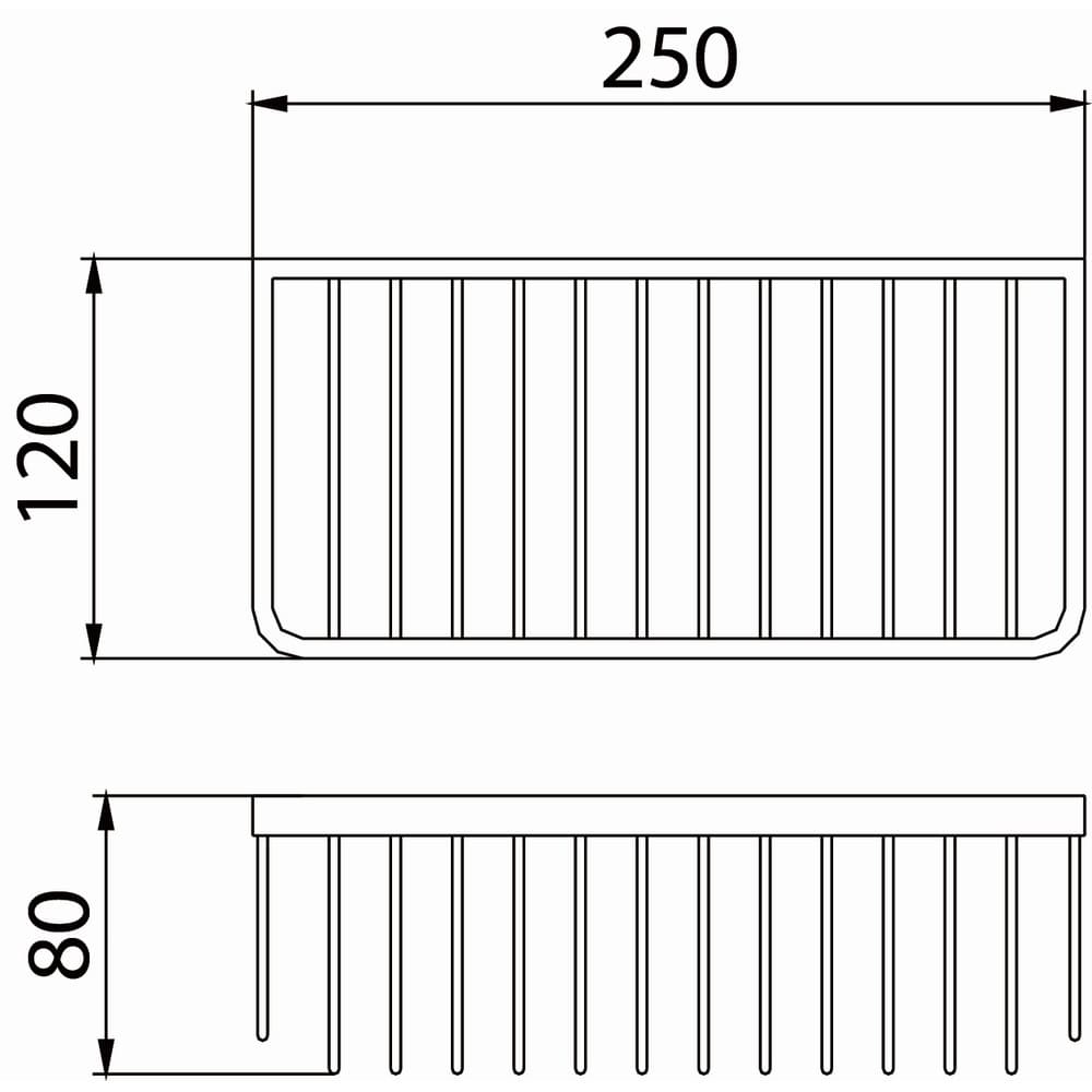 COMPBASK03C Bristan Small Wall Fixed Wire Basket Line Drawing
