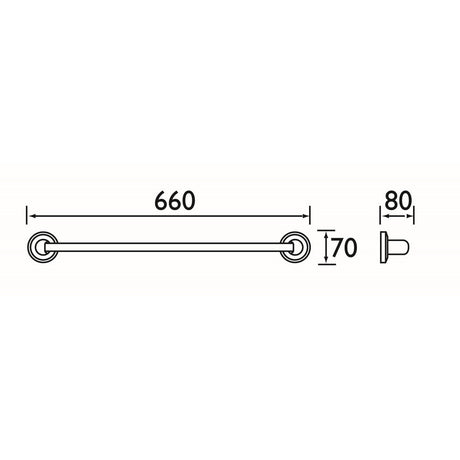 SORAILC Bristan Solo 660mm Single Towel Rail in Chrome Line Drawing