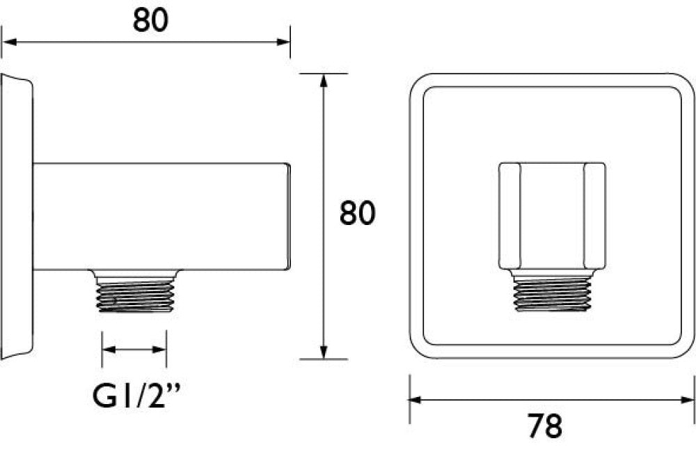 Bristan Square Wall Outlet with Handset Holder in Chrome dimensions