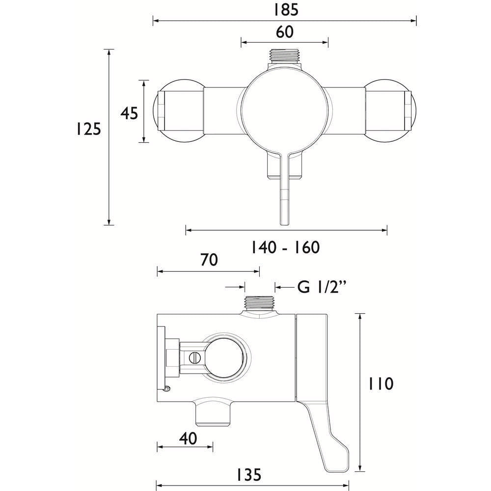 Bristan TS3650 Opac Lever Rigid Riser Shower Valve in Chrome Dimensions