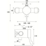 Bristan TS3650 Opac Lever Rigid Riser Shower Valve in Chrome Dimensions