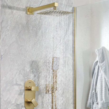 Bristan Tangram Concealed Dual Control Two Outlet Shower Pack in Brushed Brass lifestyle