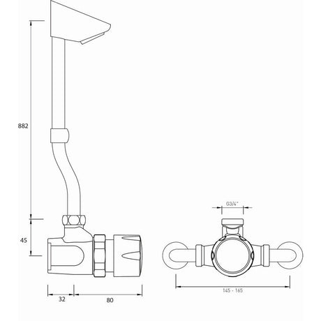 Bristan Timed Flow Temperature Adjustable Manual Shower Valve Dimensions
