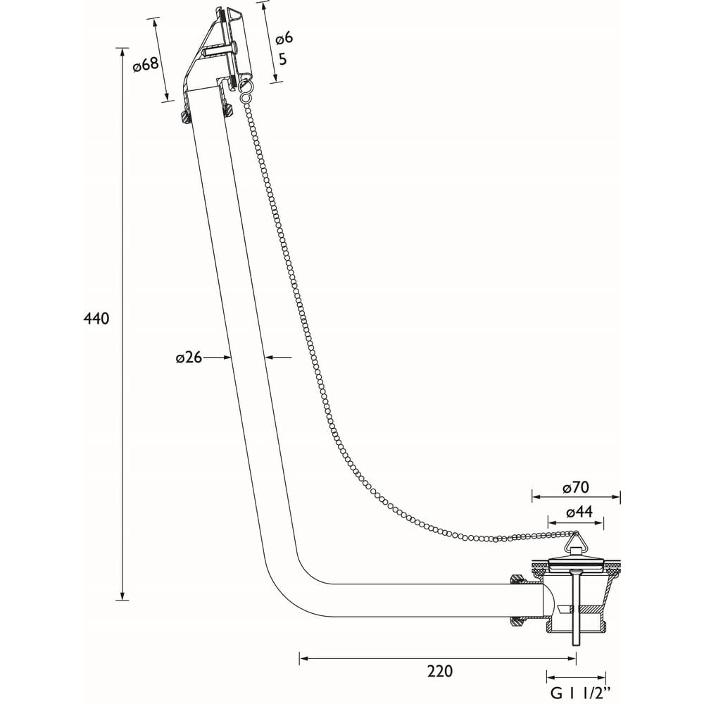 WBATH08C Bristan Traditional Exposed Bath Waste with Overflow in Chrome Line Drawing