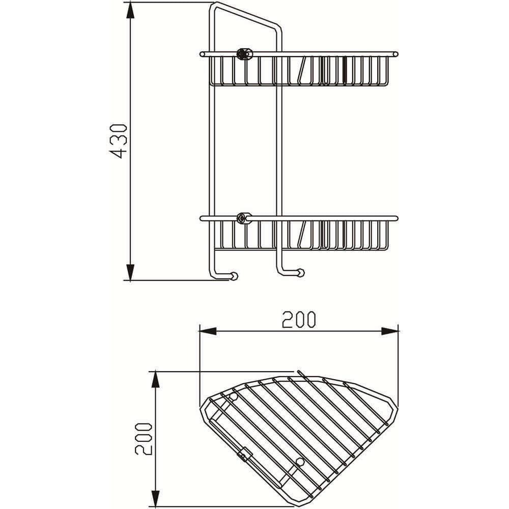 Bristan Two Tier Wall Fixed Wire Basket in Chrome Dimensions