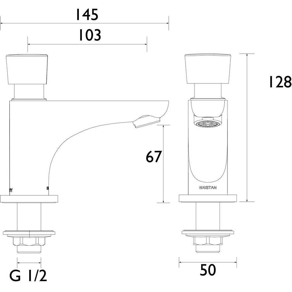 Bristan Utility Timed Flow Single Pillar Tap With Flow Regulator Dimensions