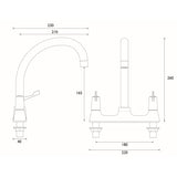 Bristan Value Lever Deck Kitchen Sink Mixer with 3 Inch Handles Dimensions