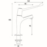 Bristan Value Lever High Neck Pillar Kitchen Taps with 6 Inch Handles Dimensions