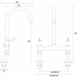 Bristan Value Lever Kitchen Bridge Sink Mixer with 3 Inch Handles Dimensions