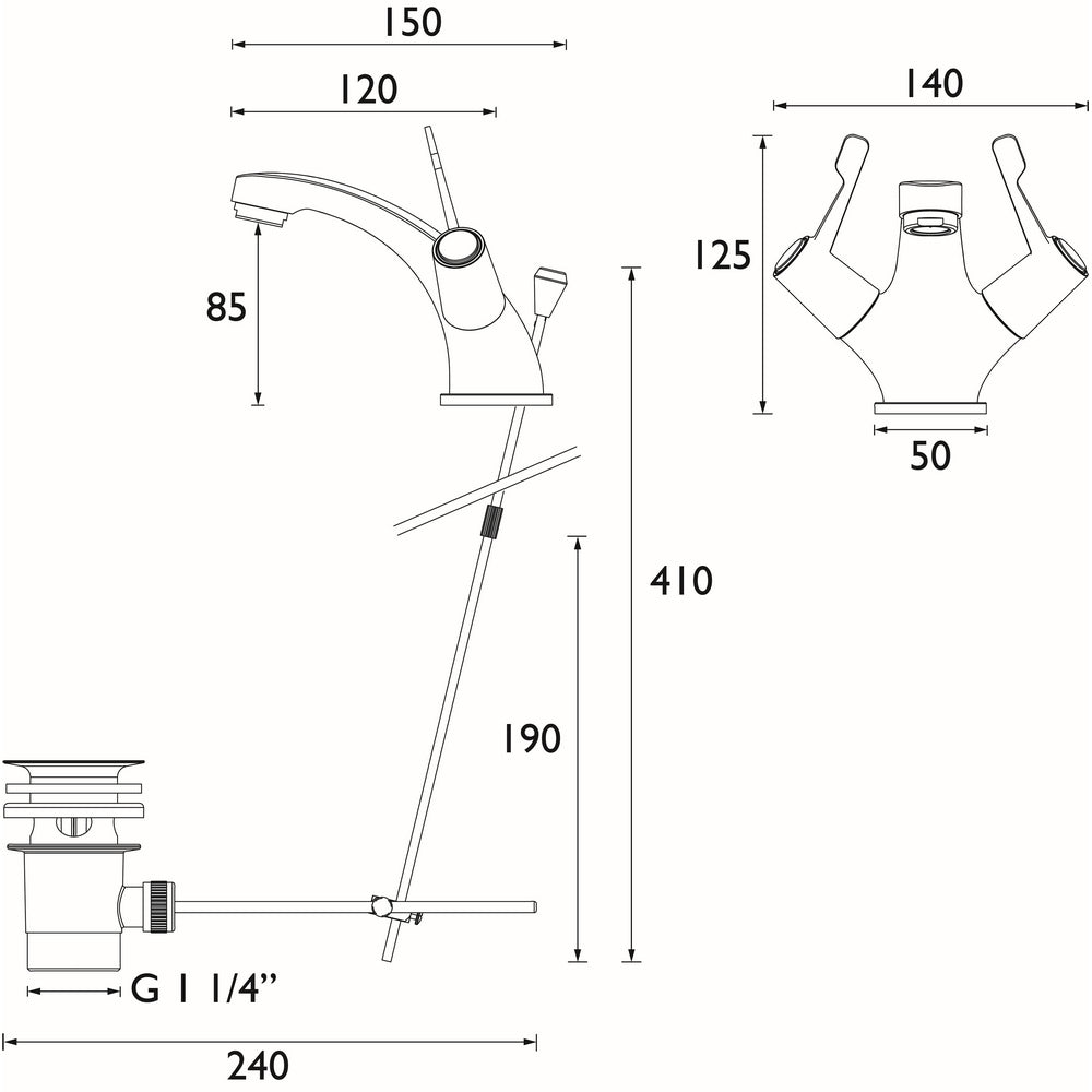 Bristan Value Lever Mono Basin Mixer With Pop Up Waste Dimensions
