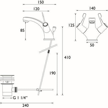 Bristan Value Lever Mono Basin Mixer With Pop Up Waste Dimensions