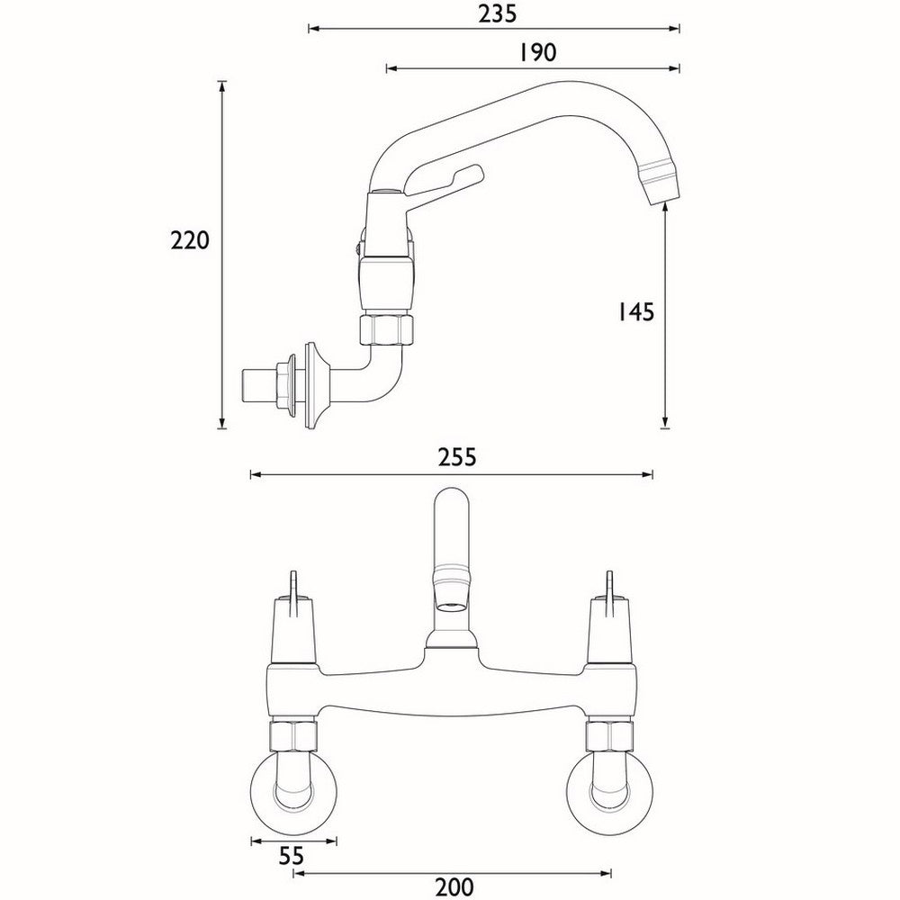 Bristan Value Lever Wall Mounted Pillar Bridge Sink Mixer in Chrome Dimensions