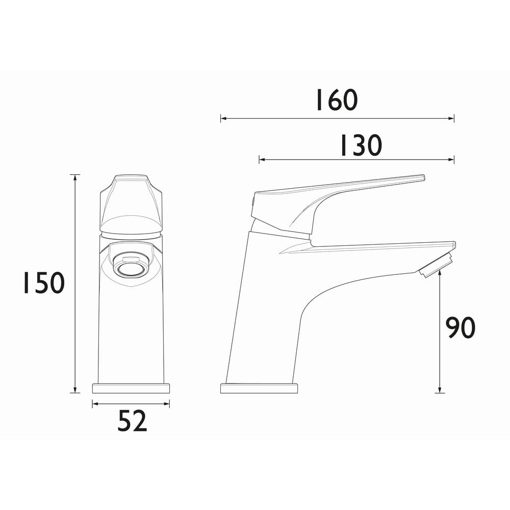 VT2BASNWC Bristan Vantage 2 Basin Mixer in Chrome Line Drawing