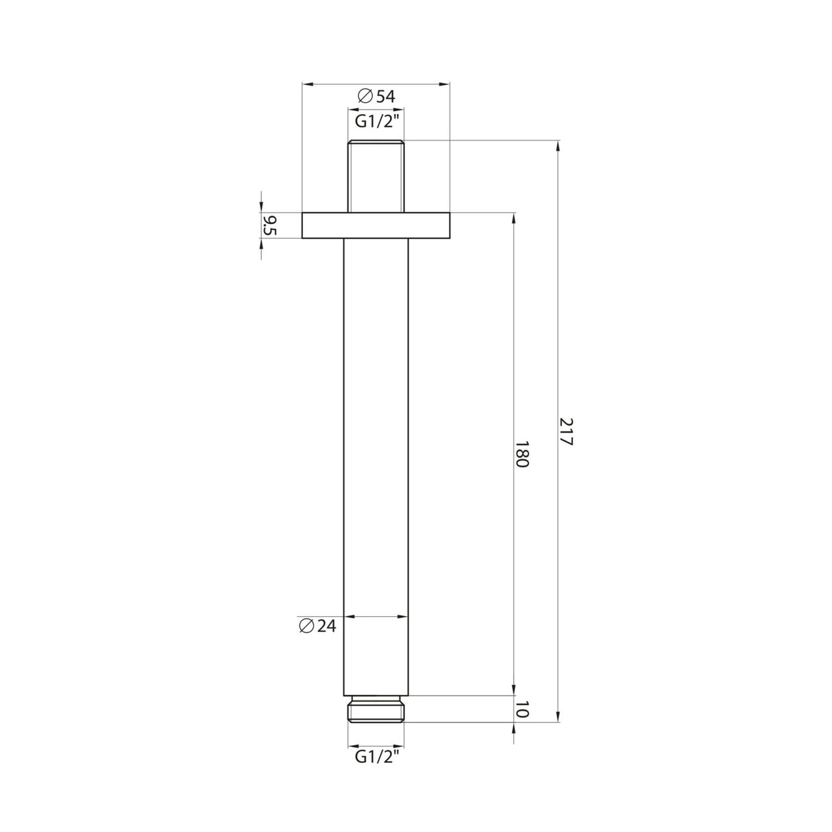 Brushed Brass Round Ceiling Mounted Shower Arm dimensions
