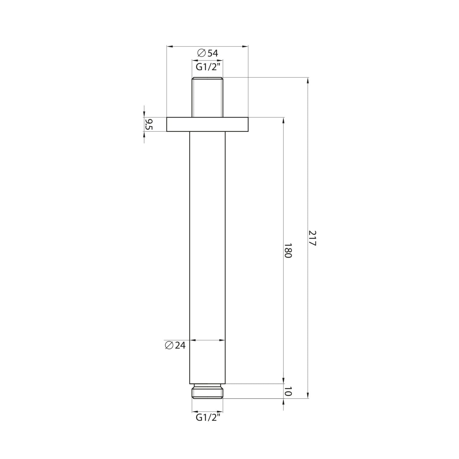 Brushed Bronze Round Ceiling Mounted Shower Arm dimensions