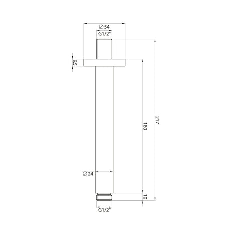 Brushed Bronze Round Ceiling Mounted Shower Arm dimensions