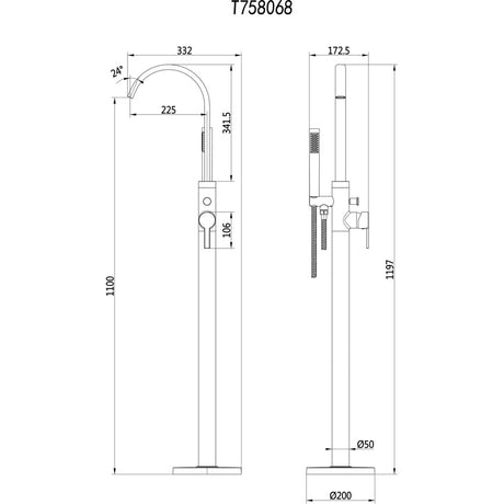 Calvarra Arlow Floor Standing Bath Shower Mixer in Brushed Brass