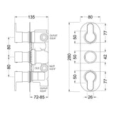 Calvarra Aspect Triple Concealed Thermostatic Shower Valve with Diverter in Chrome dimensions