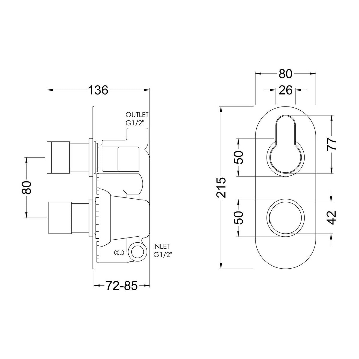 Calvarra Aspect Twin Concealed Thermostatic Shower Valve in Chrome dimensions