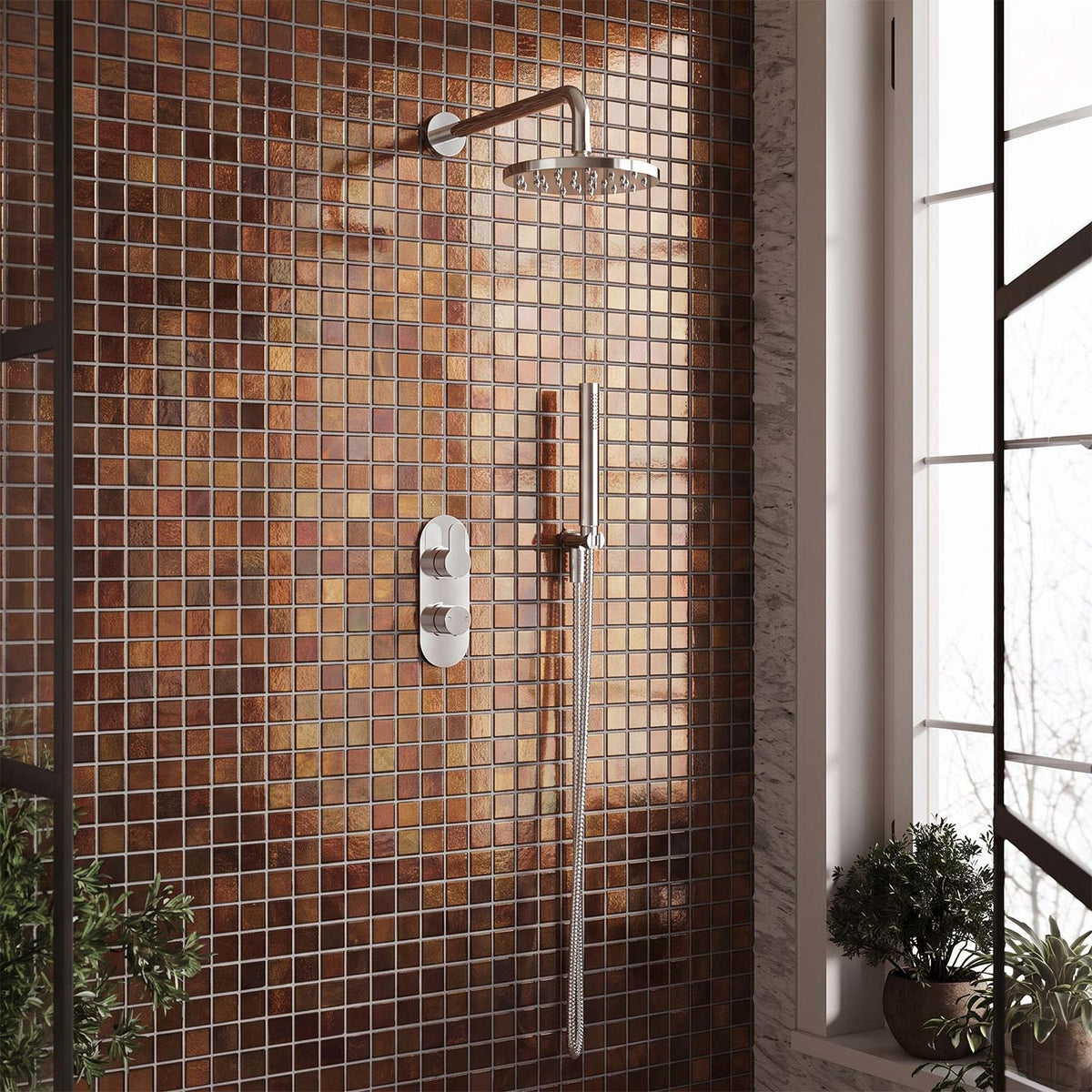 Calvarra Aspect Twin Concealed Thermostatic Shower Valve with Diverter in Chrome lifestyle 2