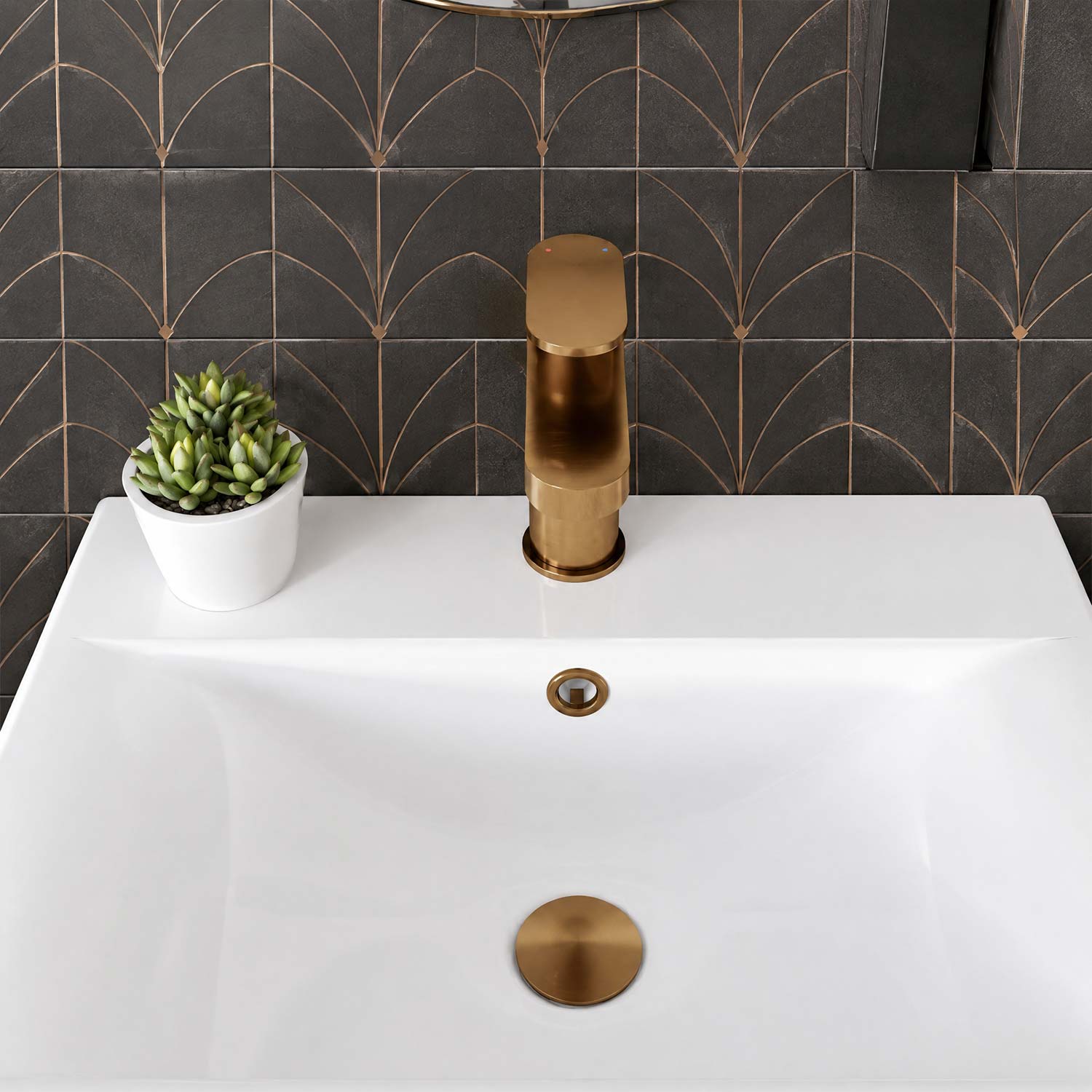 Calvarra Brindle Brushed Bronze Mono Basin Mixer With Push Button Waste lifestyle