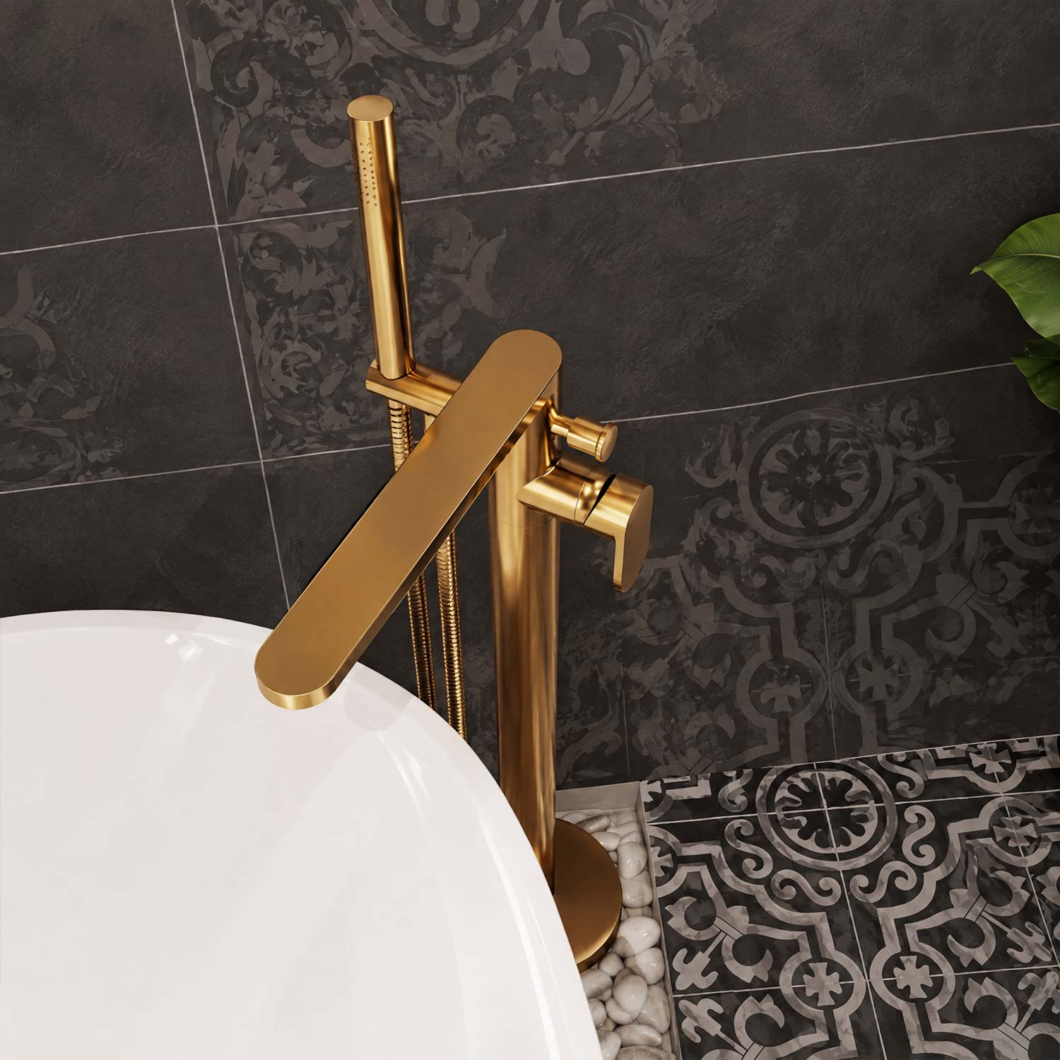 Calvarra Brindle Freestanding Bath Shower Mixer in Brushed Bronze lifestyle