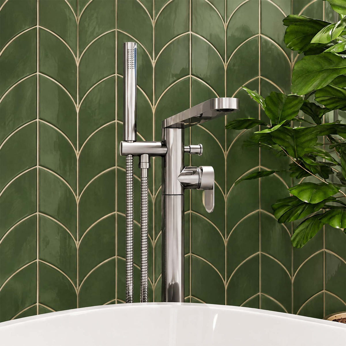Calvarra Brindle Freestanding Bath Shower Mixer in Brushed Pewter lifestyle