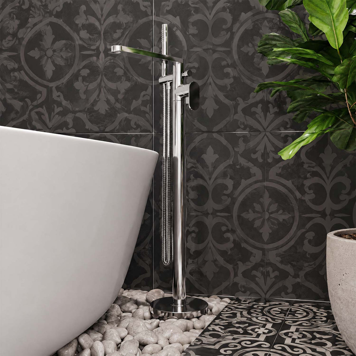 Calvarra Brindle Freestanding Bath Shower Mixer in Chrome lifestyle