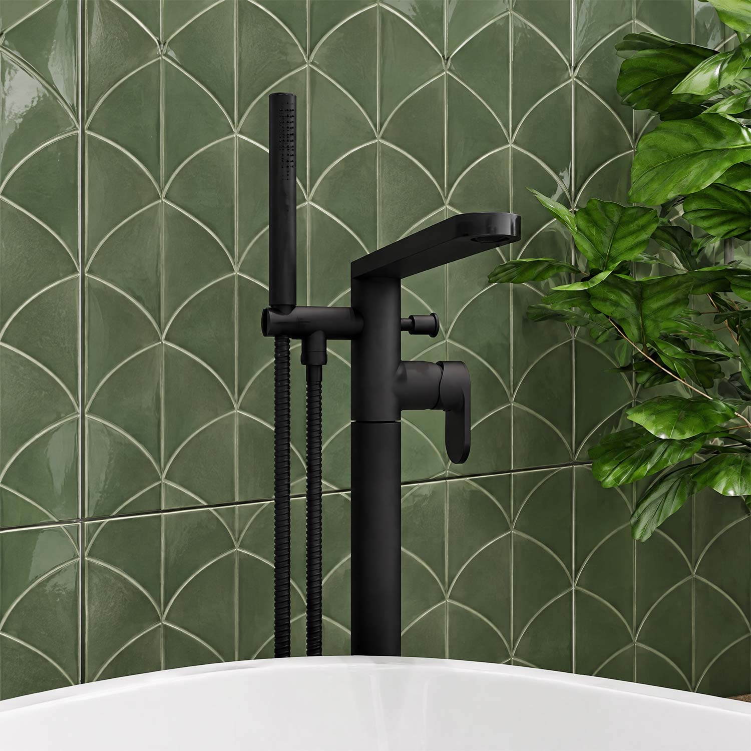 Calvarra Brindle Freestanding Bath Shower Mixer in Matt Black lifestyle 2