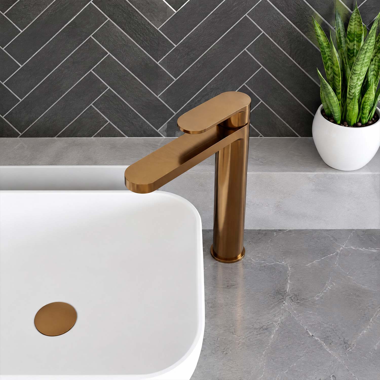 Calvarra Brindle High Rise Mono Basin Mixer in Brushed Bronze lifestyle