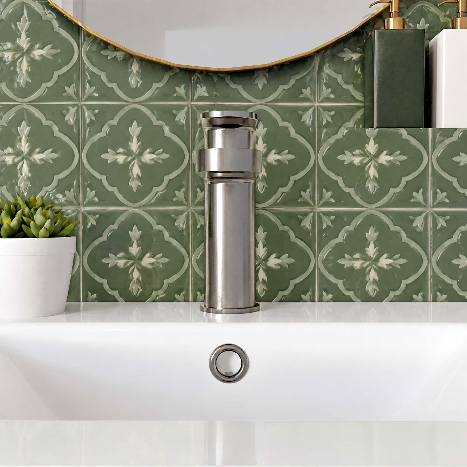 Calvarra Brindle Mono Basin Mixer With Push Button Waste in Brushed Pewter lifestyle 2