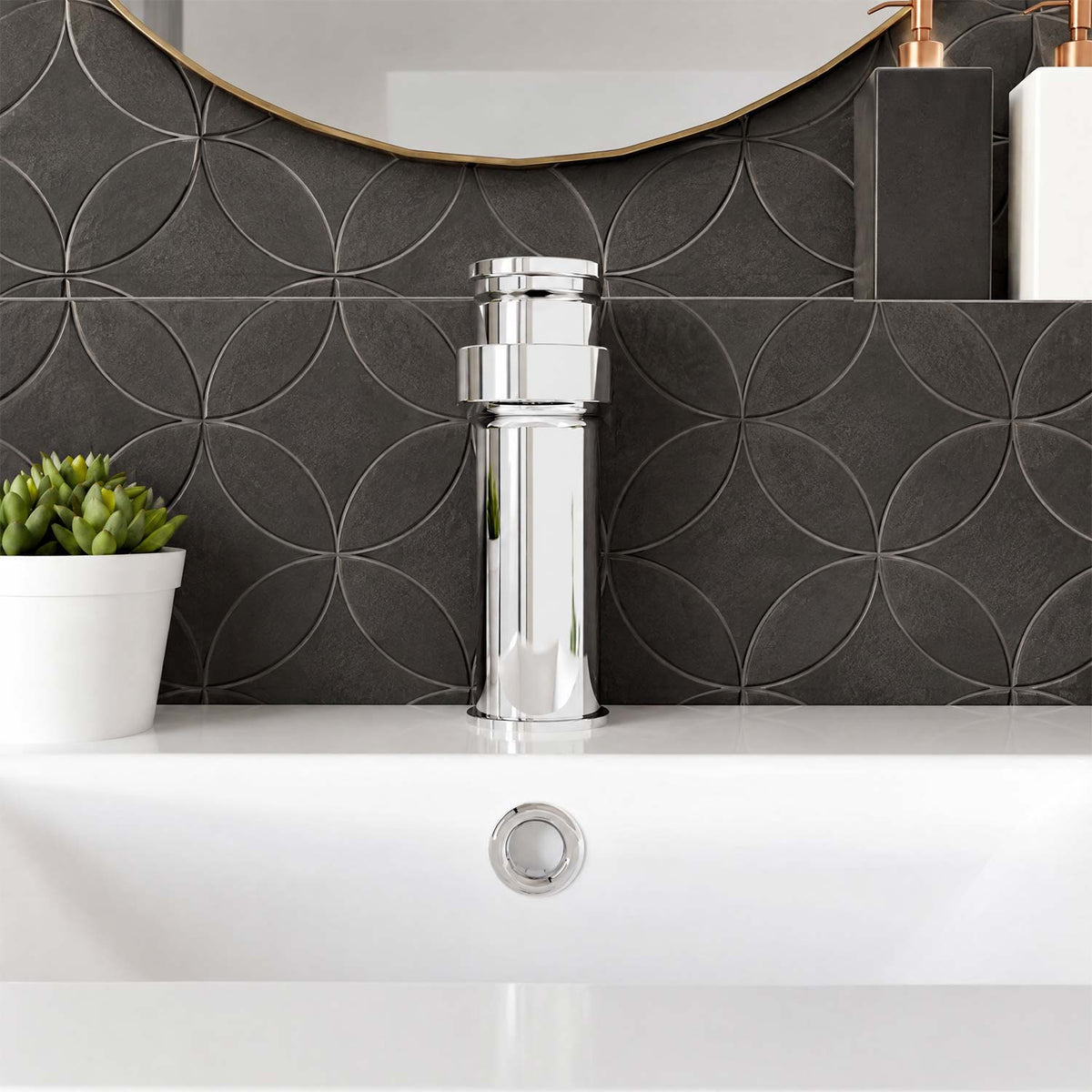 Calvarra Brindle Mono Basin Mixer With Push Button Waste in Chrome lifestyle 2