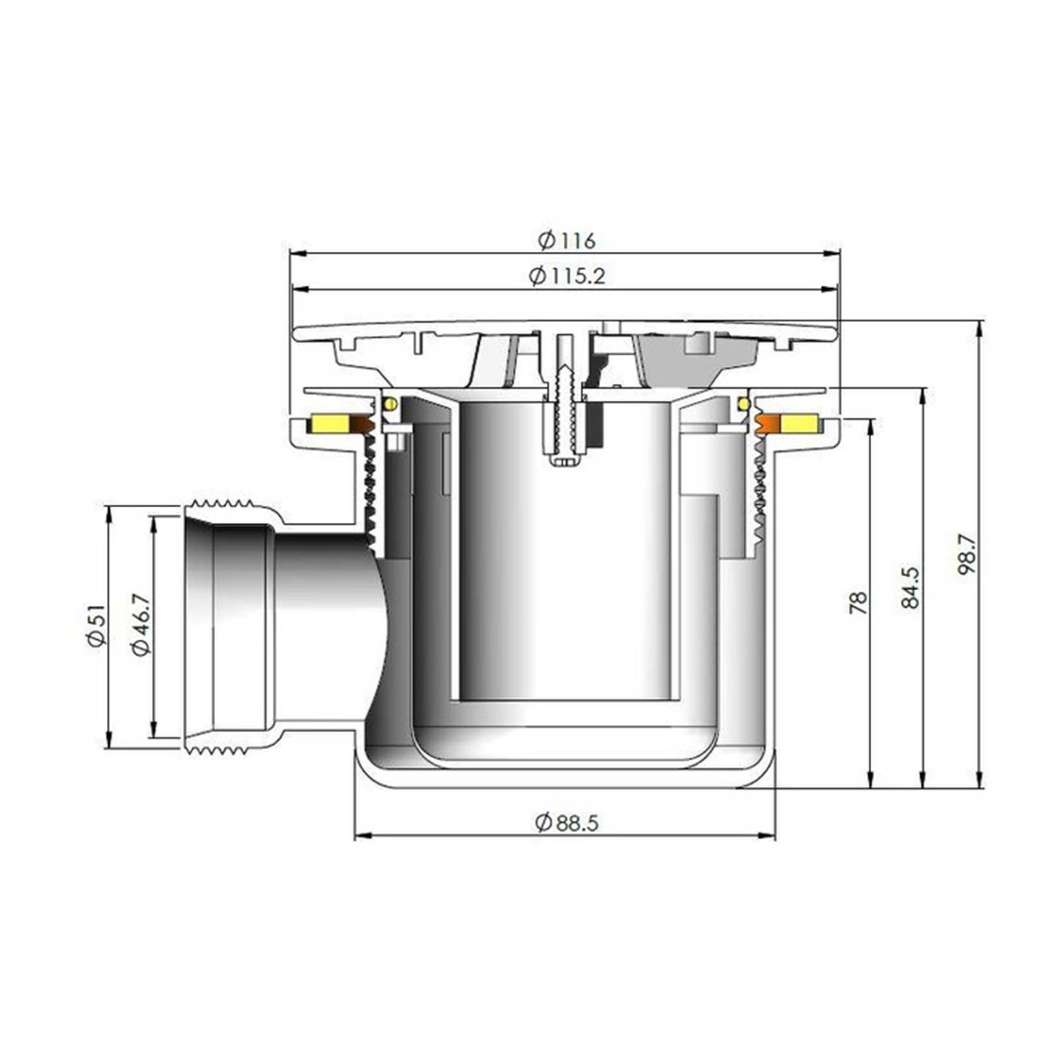 Calvarra Everon 90mm Round Fast Flow Shower Waste in Chrome dimensions