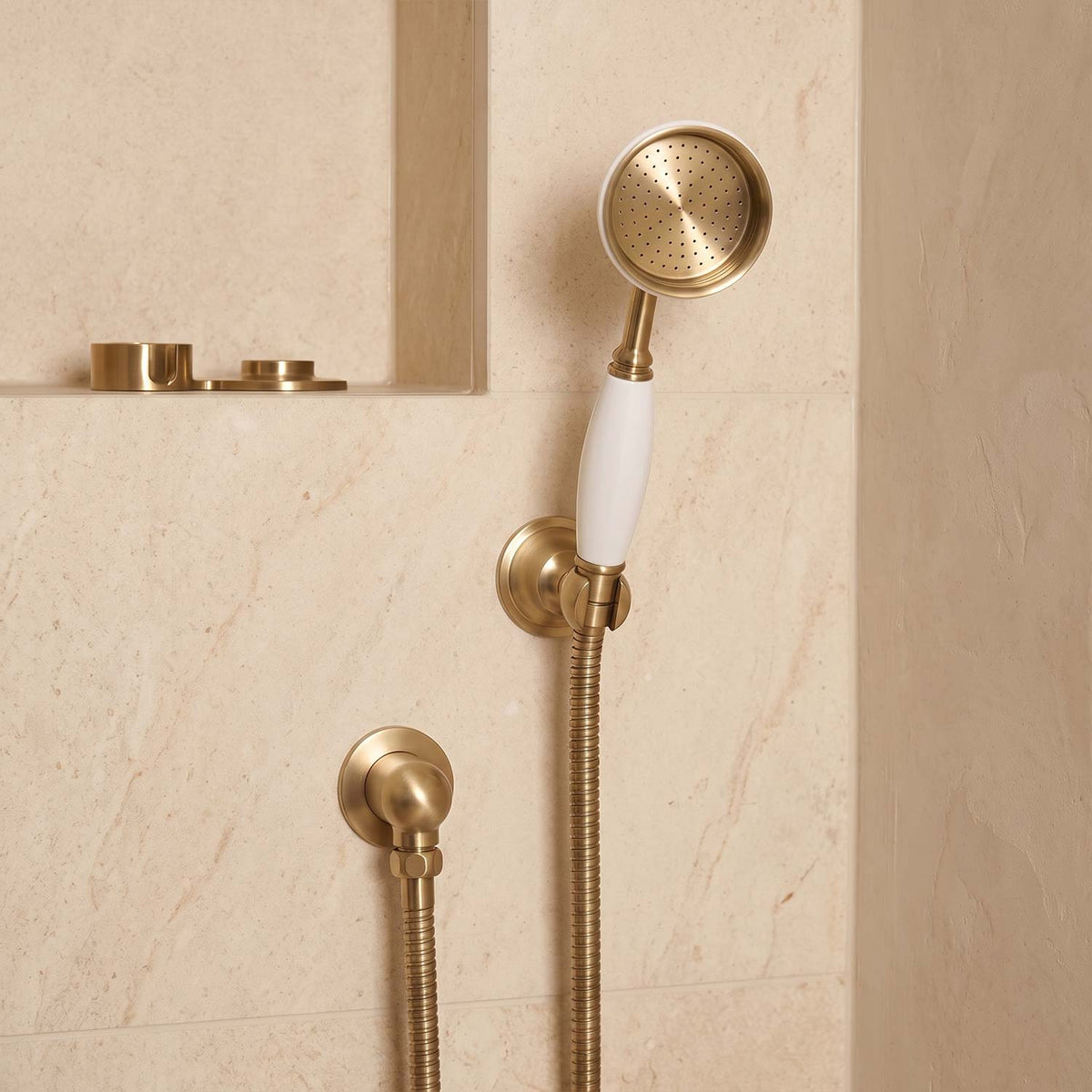 Calvarra Wendon Large Shower Handset in Brushed Brass lifestle