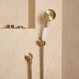 Calvarra Wendon Large Shower Handset in Brushed Brass lifestle