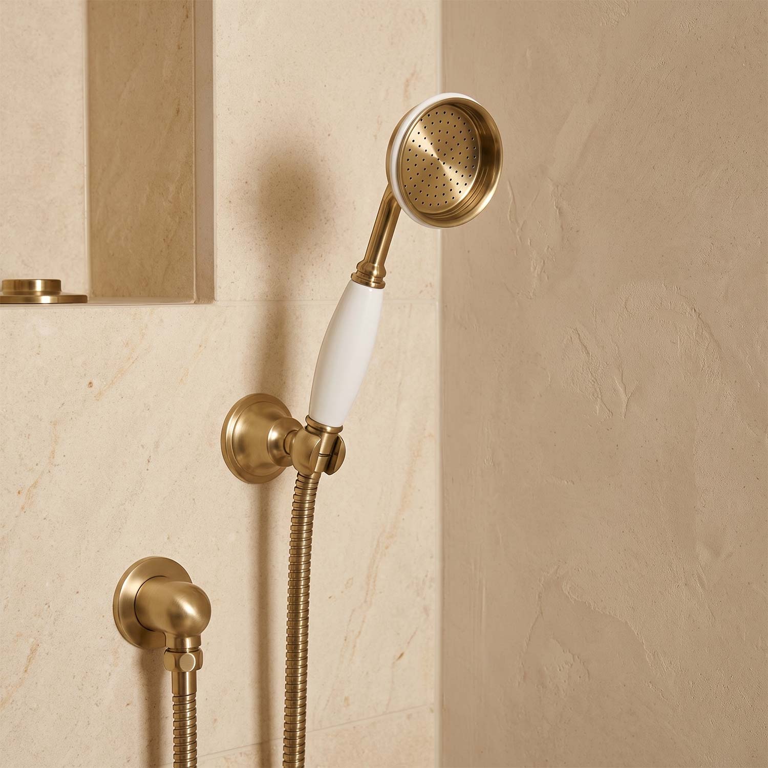 Calvarra Wendon Large Shower Handset in Brushed Brass lifestle 2