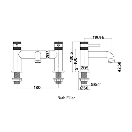 Core Brushed Bronze Bath Filler lineadrawing