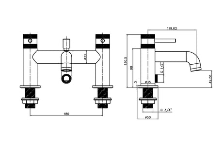 Core Brushed Bronze Bath Shower Mixer line drawing