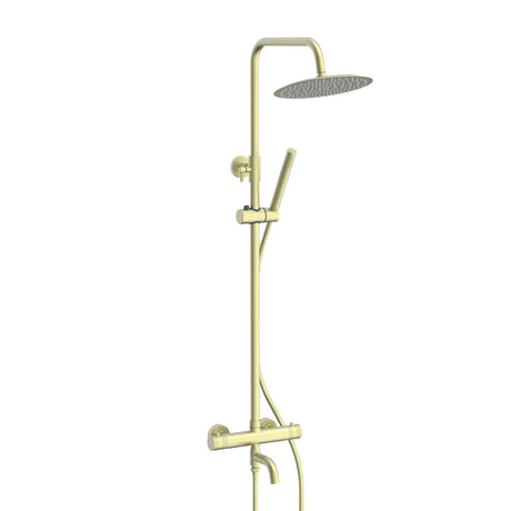 Core Round Rigid Riser Shower with Bath Filler in Brushed Brass