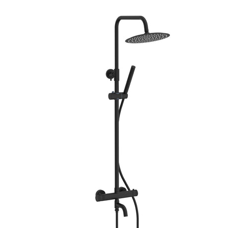 Core Round Rigid Riser Shower with Bath Filler in Matt Black