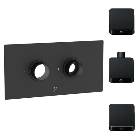 Cudore Concealed One Outlet Shower Valve with Horizontal Black Plate Dimensions suqare handles