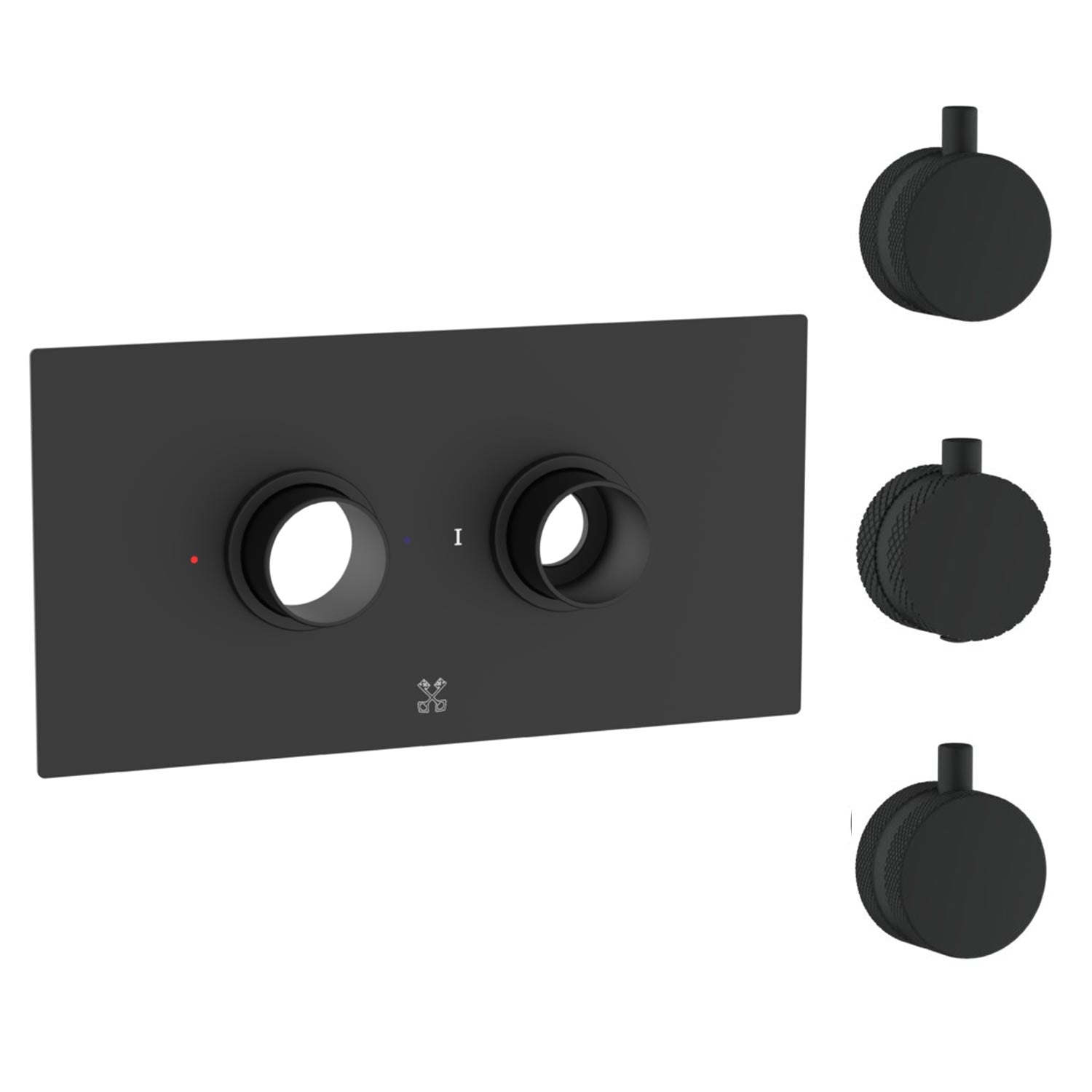 Cudore Concealed One Outlet Shower Valve with Horizontal Black Plate Dimensions knurled handles