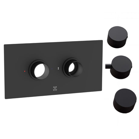 Cudore Concealed One Outlet Shower Valve with Horizontal Black Plate Dimensions koko knurled handles