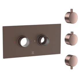Cudore Concealed One Outlet Shower Valve with Horizontal Brushed Bronze Plate PLain Handles