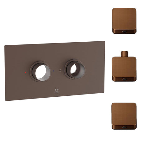 Cudore Concealed One Outlet Shower Valve with Horizontal Brushed Bronze Plate square handles