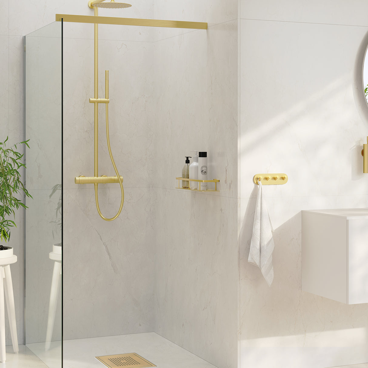 DV3001S Smedbo Sideline Shower Basket Brushed Brass Lifestyle