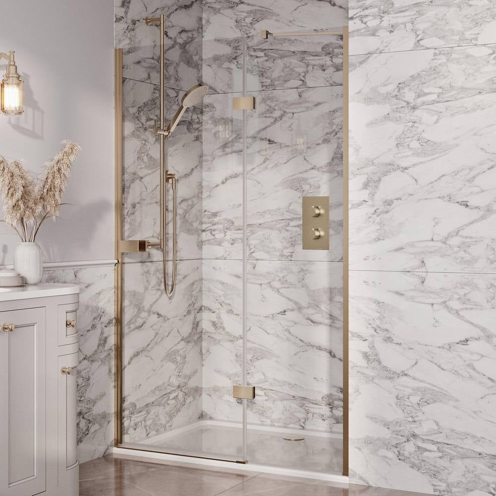 Scudo Dawn Athena Brushed Brass Hinged Inline Shower Door